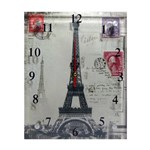 Relógio de Vidro Retangular Torre Eiffel Cartão Postal