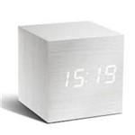 Relógio Despertador Digital Quadrado Cubo Madeira Led Mesa Branco