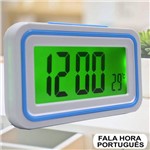 Relógio Digital LCD Fala Hora em Português Azul Claro CBRN09077