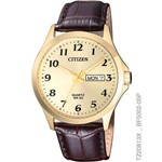 Relógio Masculino Citizen TZ20813X Dourado Quartz Pulseira Couro