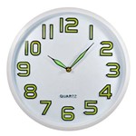 Relógio Parede Analogico Redondo Plástico Branco Verde 30 Cm
