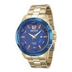 Relógio Seculus Masculino Dourado Fundo Azul 28741gpsvla1