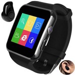 Relógio Smartwatch X6 Inteligente Gear Chip Celular Touch + Mini Fone de Ouvido Bluetooth - Preto