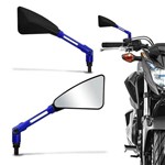 Retrovisor Esportivo Triangular Similar Rizoma Tomok Moto Honda Preto Haste em Alumínio Azul