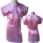 Robe Infantil de Cetim Feminino Roupão Noiva Kimono Cor Chiclete Faixa Rosa Bolinha Branca Ref 404