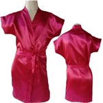 Robe Infantil de Cetim Feminino Roupão Rosa Pink Cereja