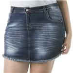 Saia Jeans Curta Tradicional com Barra Desfiada Plus Size