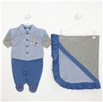 Saída de Maternidade Masculina Camisa em Tricoline Azul Claro-P