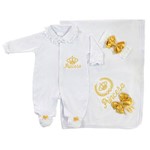 Saída de Maternidade Princesa Branca - Luxo - Bordado Dourado - 03 Peças