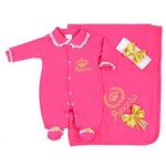 Saída de Maternidade Princesa Pink - Luxo - Bordado Dourado - 03 Peças