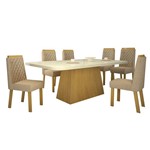 Sala de Jantar Angra 160 Cm com 6 Cadeiras Noce - Veludo Luxo