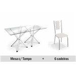 Sala de Jantar Kappesberg - Base Cromada Volga Vidro 150cm+6 Cadeiras Lisboa Cromadas-Branco 106