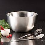 Saladeira Silver em Aço Inox com 2 Talheres de Servir - La Cuisine