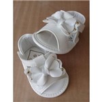 Sandália de Bebê Infantil Tamanho 14 Cor Verniz Branco com Laço e Aplique em Metal