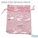 Saquinho de Organza 8 X 12 - Rosa com Tulipas Prata | SJO Artigos Religiosos