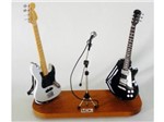 Set Miniatura de Baixo Elétrico Jass Bass (Branco) + Microfone + Guitarra Les Paul (Preta) - 1:4 - TudoMini 1410149