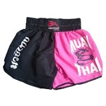 Short Muay Thai Feminino Preto e Rosa - Progne Sports