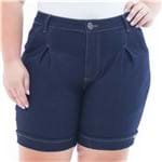 Shorts Feminino Jeans Acetinado com Pregas Plus Size