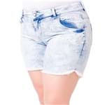 Shorts Feminino Jeans Aplique Pérolas e Renda Plus Size