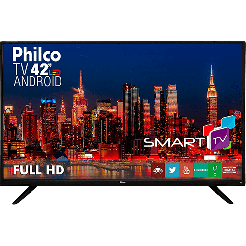 Smart TV LED 42" Philco PH42F10DSGWA Full HD com Conversor Digital 2 HDMI 2 USB Wi-Fi Sleep Timer 60Hz Preta