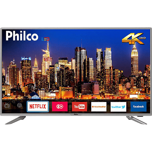 Smart TV LED 40" Philco PTV40G50sNS Ultra HD 4k com Conversor Digital 3 HDMI 2 USB Wi-Fi Som Dolby 60Hz Prata