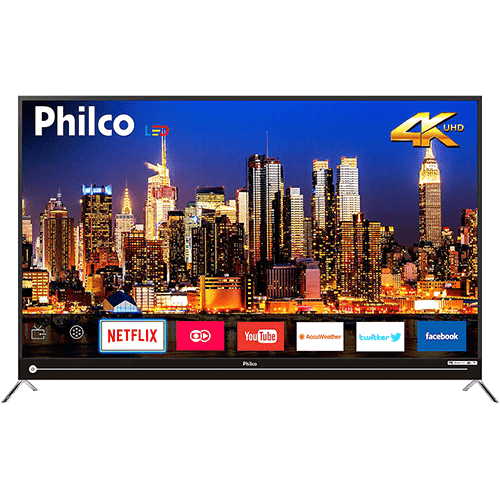 Smart TV LED 55" Philco PTV55G50SN Ultra HD 4k com Conversor Digital 3 HDMI 2 USB Wi-Fi Soundbar Embutido 60Hz Preta
