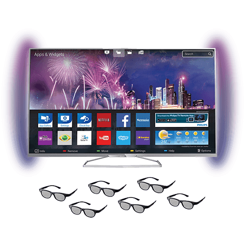 Smart TV Philips 3D LED 47" 47PFG6809/78 Full HD 3 HDMI 2 USB Wi Fi Integrado Ambilight + 6 Óculos Frequência (480Hz)