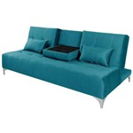 Sofa Cama Berlim com Mesinha - Essencial Estofados Reclinável Suede Liso - Azul Turquesa