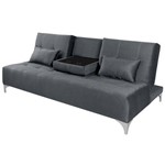 Sofa Cama Berlim com Mesinha - Essencial Estofados Reclinável Suede Liso - Cinza
