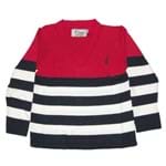 Suéter Infantil em Tricô Listras Largas Vermelho, Azul Marinho e Branco Toffee Menino2
