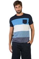 T-Shirt com Bolso Listrada Azul/Off/Az Mar AZUL/OFF/AZ MAR/P