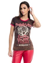 T-shirt Estonada com Estampa - Preto C/ Vermelho Brooklyn Tigre Pp