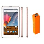 Tablet Celular Dual Chip Desbloqueado Dourado Bluetooth 7 Polegadas Multilaser Android 7.0 + Power Bank Carregador Portátil