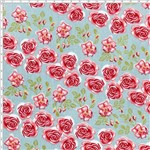 Tecido Estampado para Patchwork - Coleção Cherry Roses Acqua (0,50x1,40)