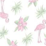 Tecido Estampado para Patchwork - Coleção Flamingo com Flores Fundo Branco (0,50x1,40)