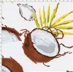 Tecido Estampado para Patchwork - Coleção Fresh Fruits Coco com Folhagem Fundo Branco (0,50x1,40)