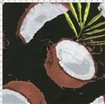Tecido Estampado para Patchwork - Coleção Fresh Fruits Coco com Folhagem Fundo Preto (0,50x1,40)