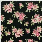 Tecido Estampado para Patchwork - Coleção Jardim das Flores Jardim Preto Rosé (0,50x1,40)