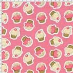 Tecido Estampado para Patchwork - Coleção Pillows Fundo Pillow Cupcake Rosa (0,50x1,40)