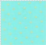 Tecido Estampado para Patchwork - Coroa Dourada Fundo Azul Tiffany Cor 01 (0,50x1,40)