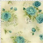 Tecido Estampado para Patchwork - Millyta Four Seasons Rosas Azul com Fundo Bege (0,50x1,40)