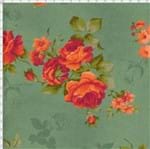 Tecido Estampado para Patchwork - Millyta La Vie En Rose Fundo com Textura Verde com Rosas Vinho (0,50x1,40)