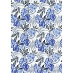 Tecido Jacquard Estampado Floral Azul Fundo Branco - 1,40m de Largura