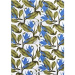 Tecido Jacquard Estampado Floral Azul Verde e Branco - 1,40m de Largura