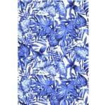 Tecido Jacquard Estampado Tropical Costela Azul - 1,40m de Largura