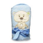 Toalha de Banho Baby com Capuz Bordado Urso Azul