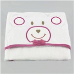 Toalha de Banho Feminina com Capuz Branca e Pink Ursa