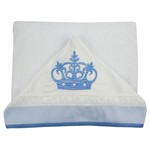 Toalha de Banho Masculina com Capuz Branca Bordada Coroa Azul Claro
