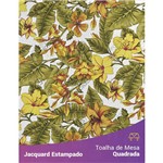 Toalha de Mesa Quadrada em Tecido Jacquard Estampado Flor Hibiscus Amarelo