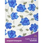 Toalha de Mesa Quadrada em Tecido Jacquard Estampado Floral Azul e Verde Musgo